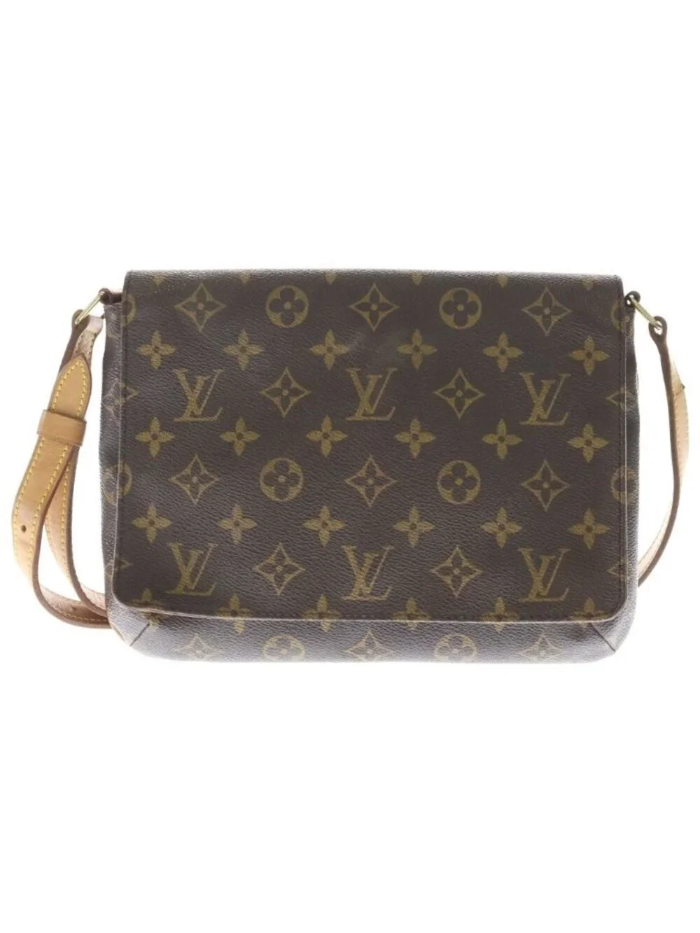 Louis Vuitton Monogram Musette Tango Shoulder Bag Brown Leather Gold